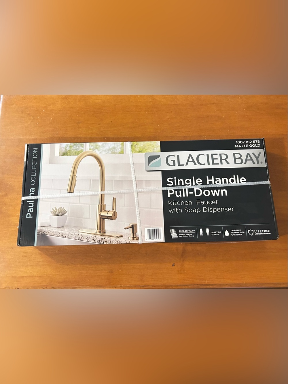 Glacier Bay Single Handle Pull Down kitchen faucet soap dispenser Matte Gold New